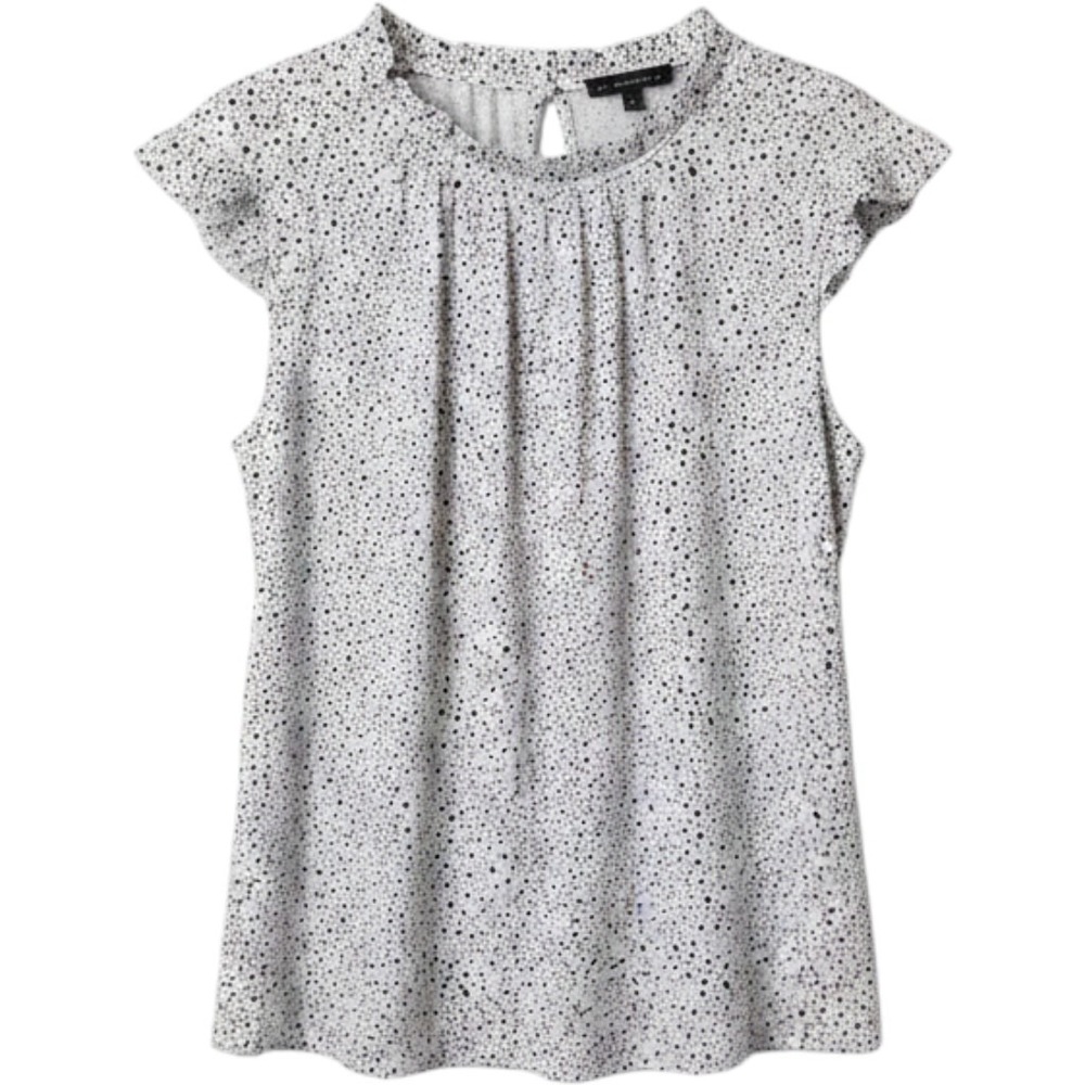 Adrianna Papell Women's Blouse Medium | White Black Polka Dot Ruffle Sleeve  Top